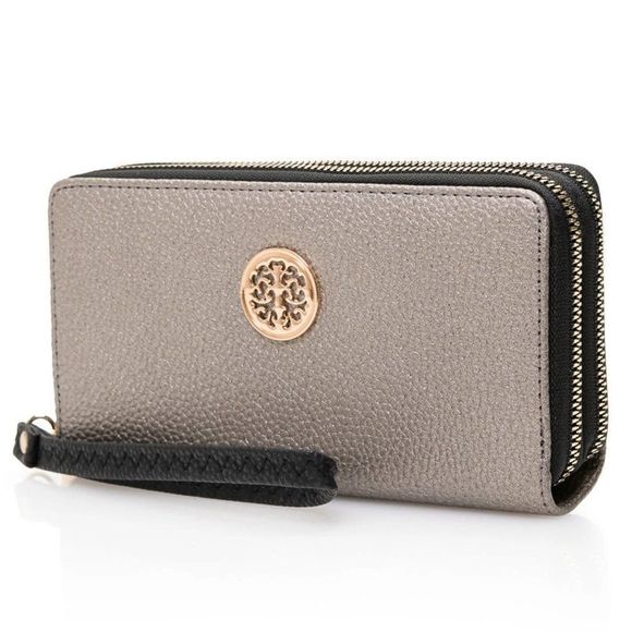 Metal Detail Metalic Leather Long Wallet - Picture 2 of 4